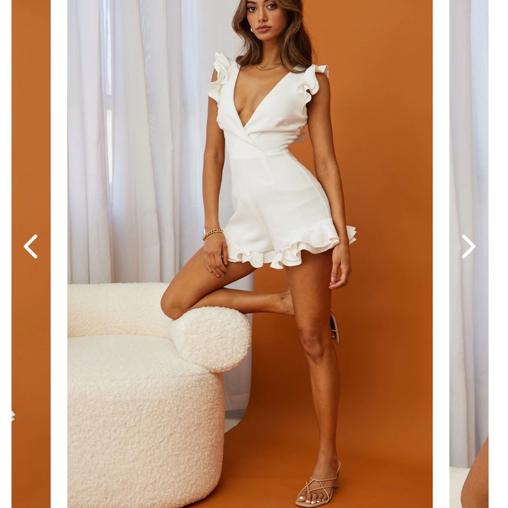 Selfie Leslie Adrienne Ruffle Shoulder Tie-Up Back Romper